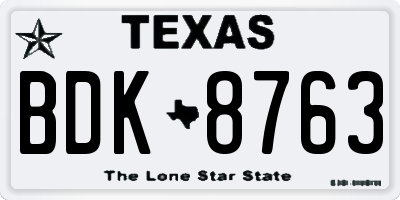 TX license plate BDK8763