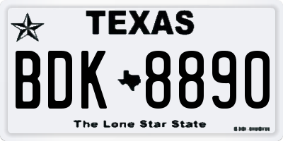 TX license plate BDK8890