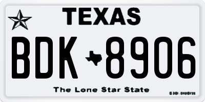 TX license plate BDK8906