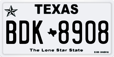 TX license plate BDK8908