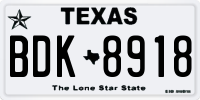 TX license plate BDK8918