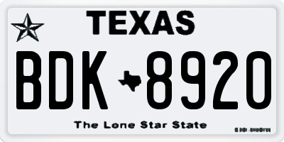 TX license plate BDK8920
