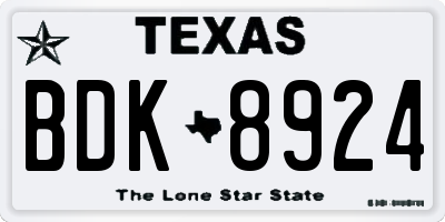 TX license plate BDK8924