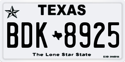 TX license plate BDK8925