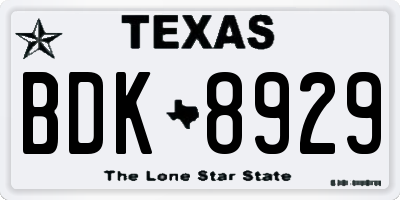 TX license plate BDK8929