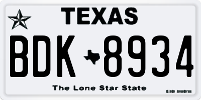 TX license plate BDK8934