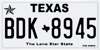 TX license plate BDK8945