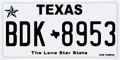 TX license plate BDK8953