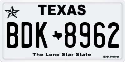 TX license plate BDK8962