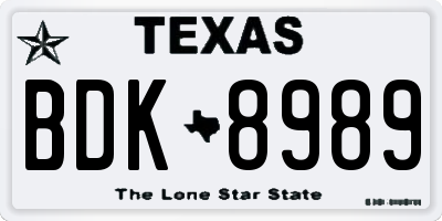 TX license plate BDK8989
