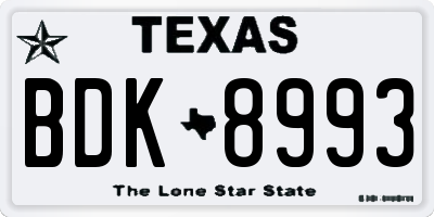 TX license plate BDK8993