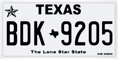 TX license plate BDK9205