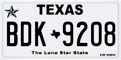 TX license plate BDK9208
