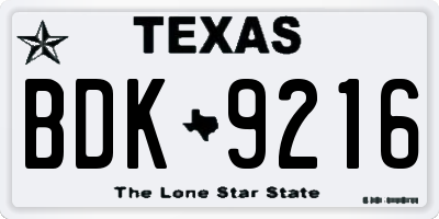 TX license plate BDK9216