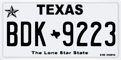 TX license plate BDK9223