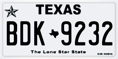 TX license plate BDK9232