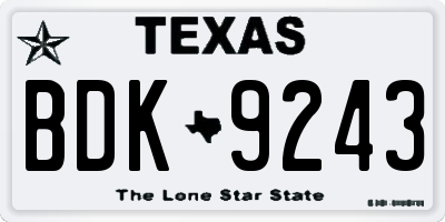 TX license plate BDK9243