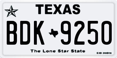 TX license plate BDK9250