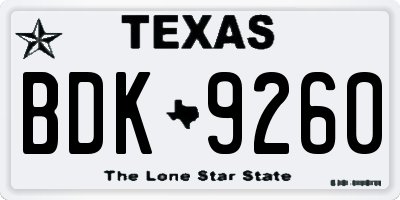TX license plate BDK9260
