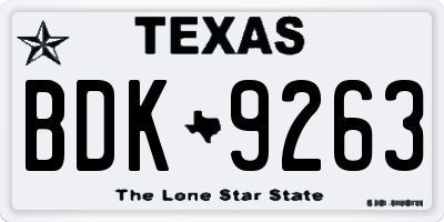 TX license plate BDK9263