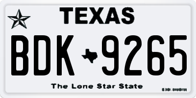 TX license plate BDK9265