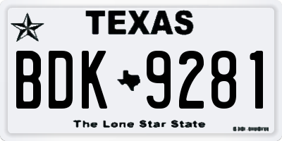 TX license plate BDK9281