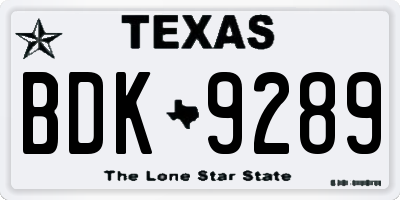 TX license plate BDK9289