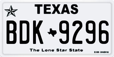 TX license plate BDK9296