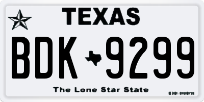 TX license plate BDK9299