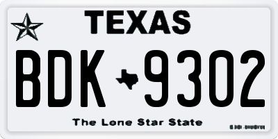 TX license plate BDK9302