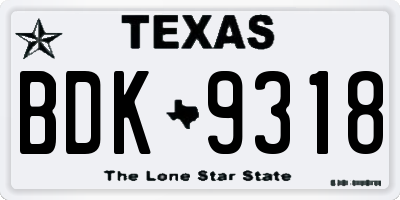 TX license plate BDK9318
