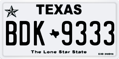 TX license plate BDK9333