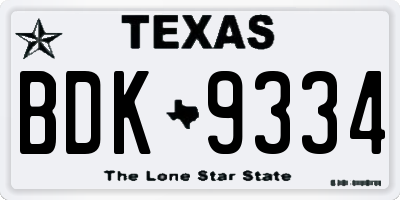 TX license plate BDK9334