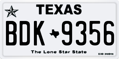 TX license plate BDK9356
