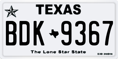 TX license plate BDK9367