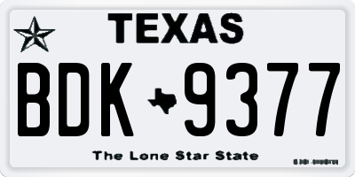 TX license plate BDK9377