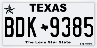 TX license plate BDK9385