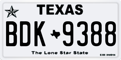 TX license plate BDK9388