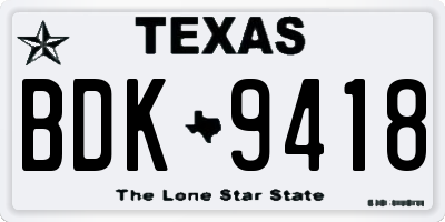 TX license plate BDK9418