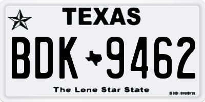 TX license plate BDK9462