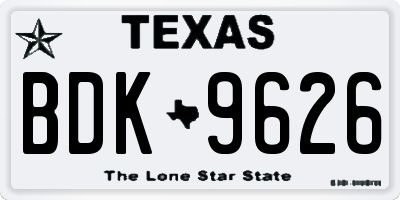 TX license plate BDK9626