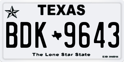 TX license plate BDK9643