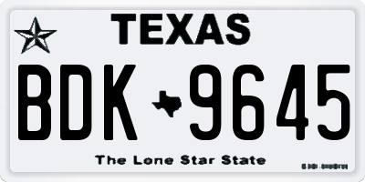 TX license plate BDK9645