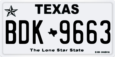 TX license plate BDK9663