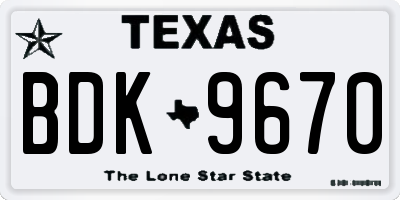 TX license plate BDK9670