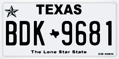 TX license plate BDK9681