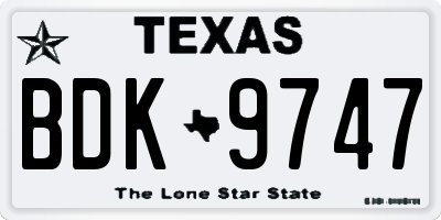 TX license plate BDK9747