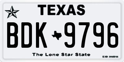 TX license plate BDK9796