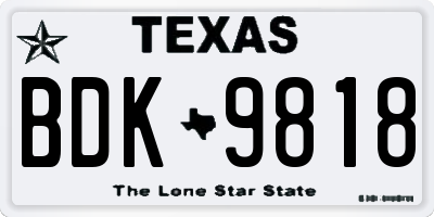 TX license plate BDK9818