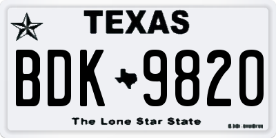 TX license plate BDK9820